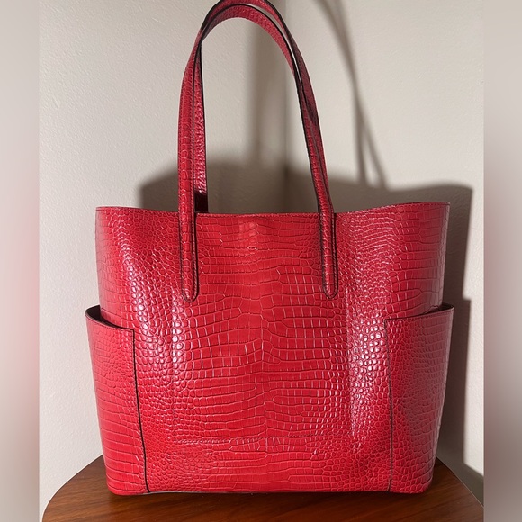 Ralph Lauren Bags Ralph Lauren Carlyle Red Leather Croc Embossed